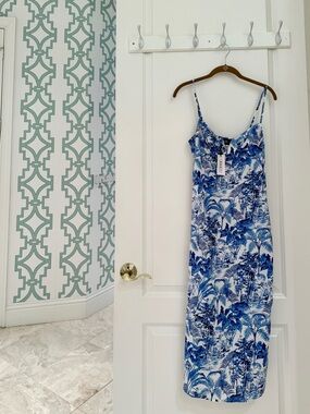 Cider Toile Landscape Painting Slit Cami Dress – Size L, Fits Like M – NWT